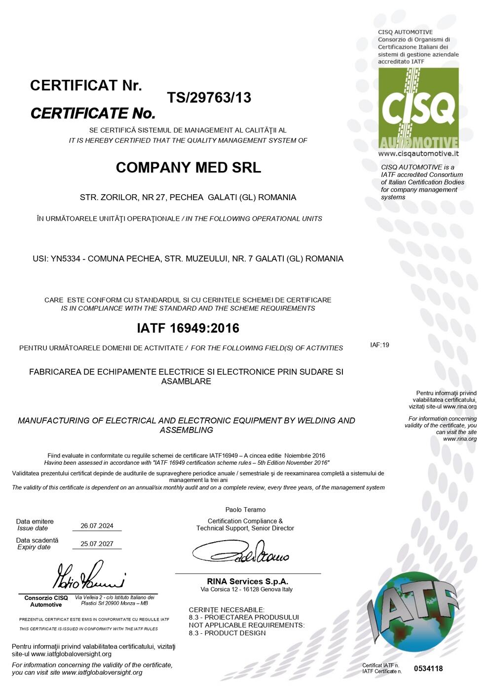 IATF 16949 Certificate